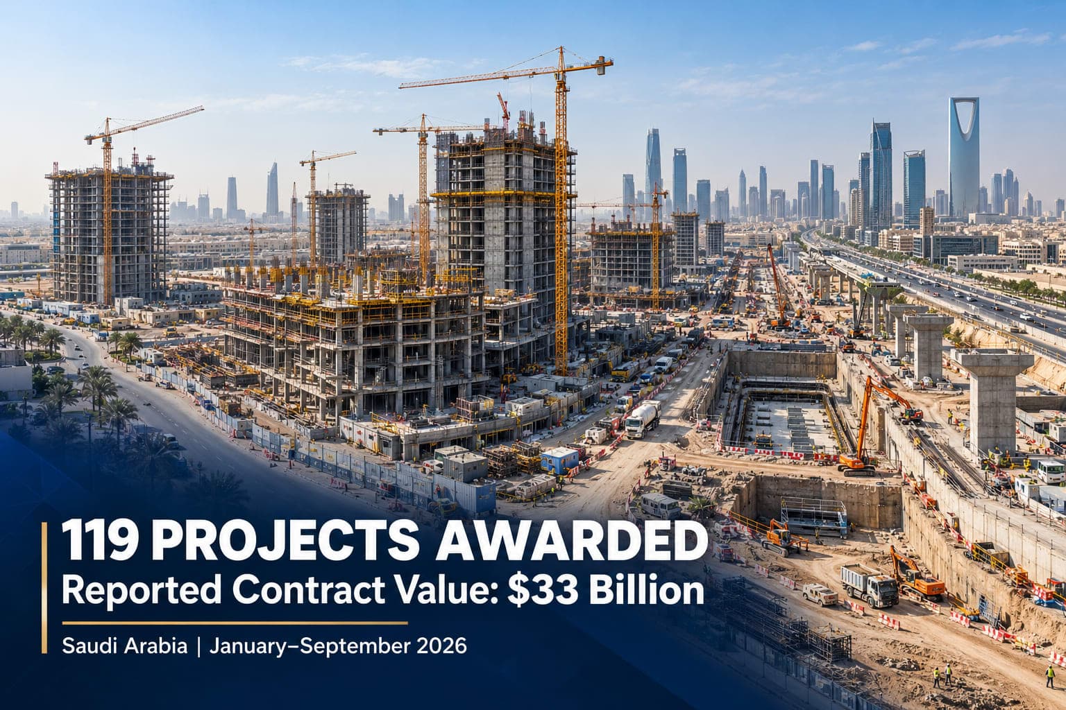 Saudi Construction Contract Awards 2026: 119 Projects Worth $33bn Reported